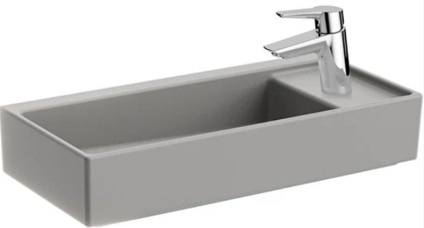 VitrA 7406B076-0294 ArchiPlan Tezgah Üstü Sağ Armatür Delikli Lavabo 60cm,Mat Taş Gri.